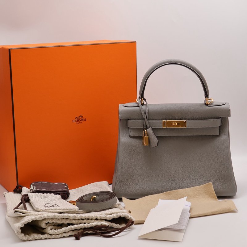HERMES Kelly 28 - 海鷗灰金 W-9