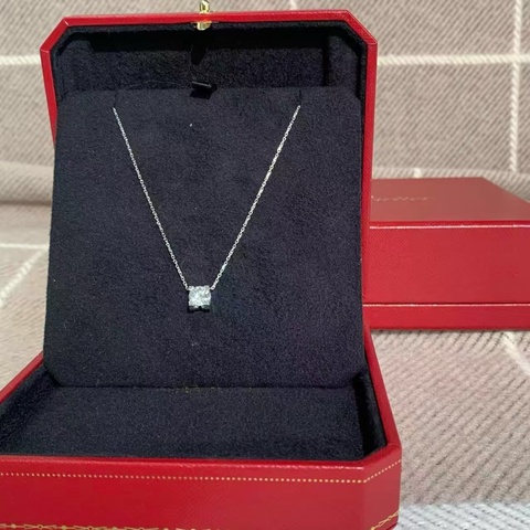 Cartier卡地亞 1 克拉牛頭鑽石白金項鍊，主鑽 1.23 克拉，H 色，vvs