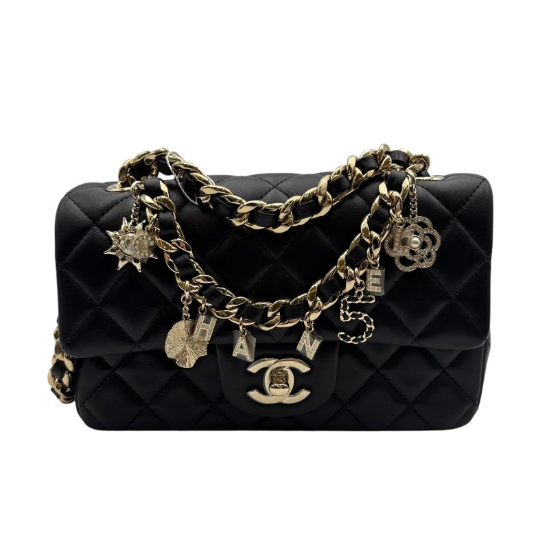 【美收精品】CHANEL 黑色羊皮徽章MINI CF B-986【隔月月中將轉賣至日本 上架期限30天】-0