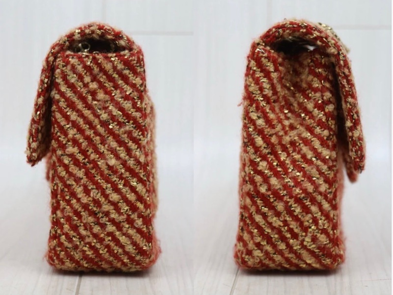 「JL精品代購」98新 Chanel 香奈兒 紅金毛呢 cf25-2