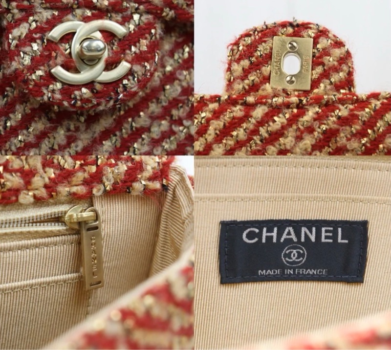 「JL精品代購」98新 Chanel 香奈兒 紅金毛呢 cf25-5