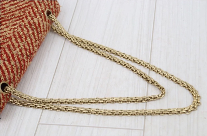 「JL精品代購」98新 Chanel 香奈兒 紅金毛呢 cf25-7