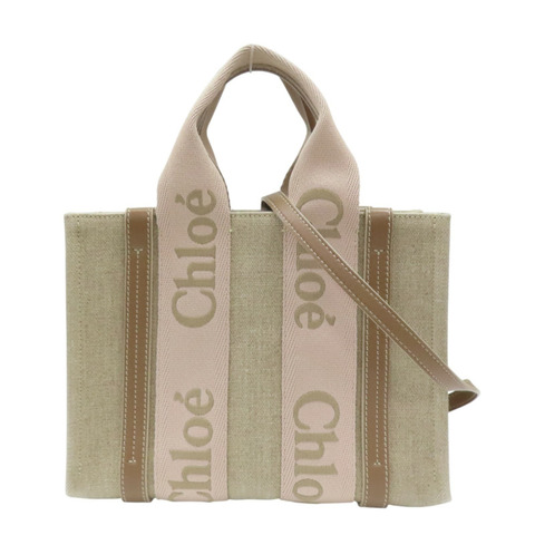 米色帆布 棕色牛皮 woody 肩背包【Chloe 克羅伊】 CHC23AS397
