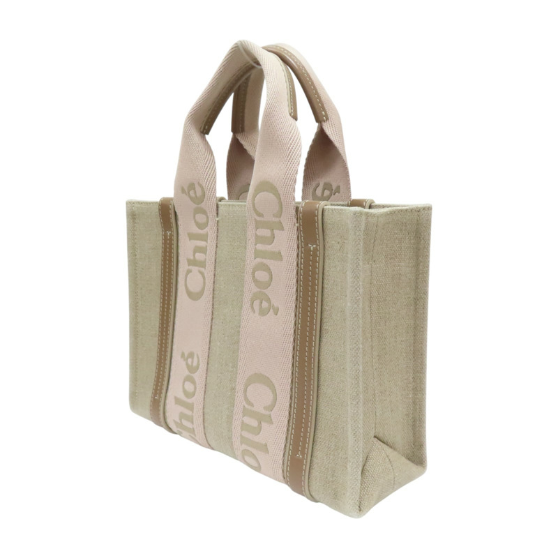 米色帆布 棕色牛皮 woody 肩背包【Chloe 克羅伊】 CHC23AS397-2