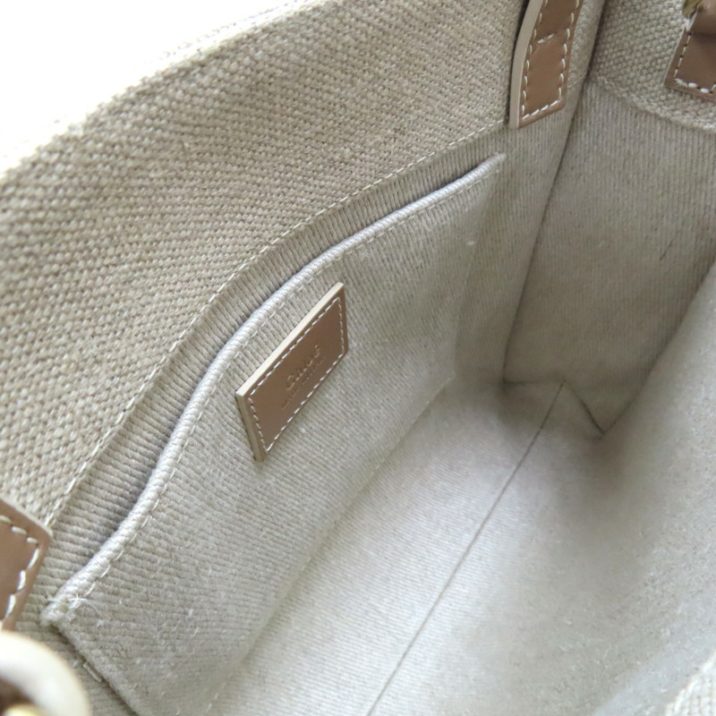 米色帆布 棕色牛皮 woody 肩背包【Chloe 克羅伊】 CHC23AS397-4