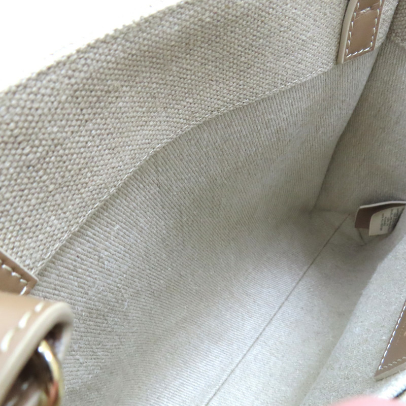 米色帆布 棕色牛皮 woody 肩背包【Chloe 克羅伊】 CHC23AS397-5