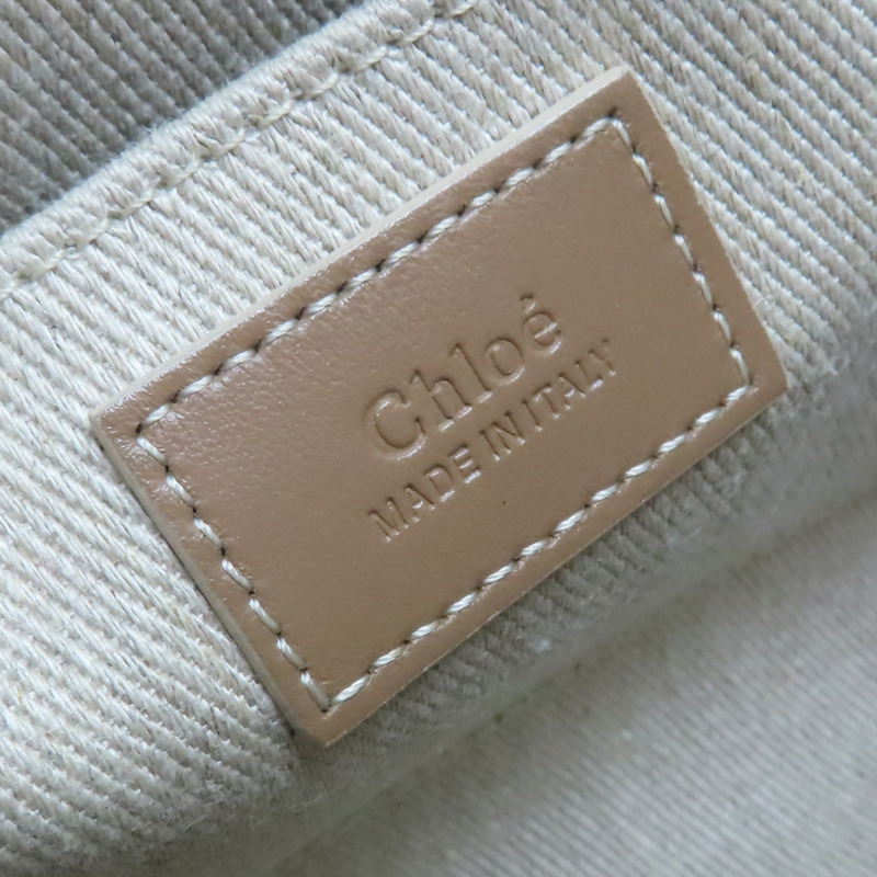 米色帆布 棕色牛皮 woody 肩背包【Chloe 克羅伊】 CHC23AS397-7