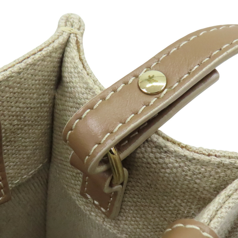 米色帆布 棕色牛皮 woody 肩背包【Chloe 克羅伊】 CHC23AS397-9