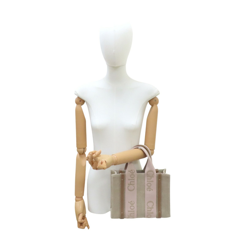 米色帆布 棕色牛皮 woody 肩背包【Chloe 克羅伊】 CHC23AS397-10