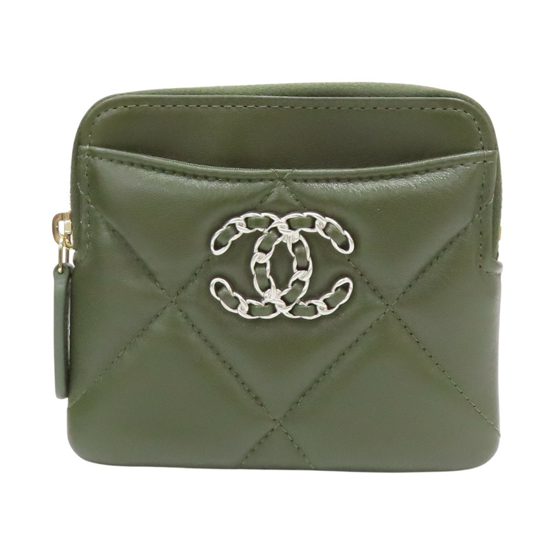 綠色 菱格紋 羊皮 Chanel 19 拉鍊零錢包【CHANEL 香奈兒】-0