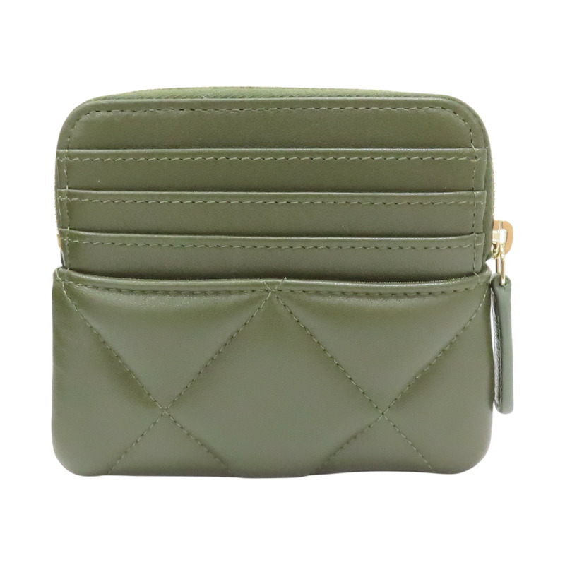 綠色 菱格紋 羊皮 Chanel 19 拉鍊零錢包【CHANEL 香奈兒】-1