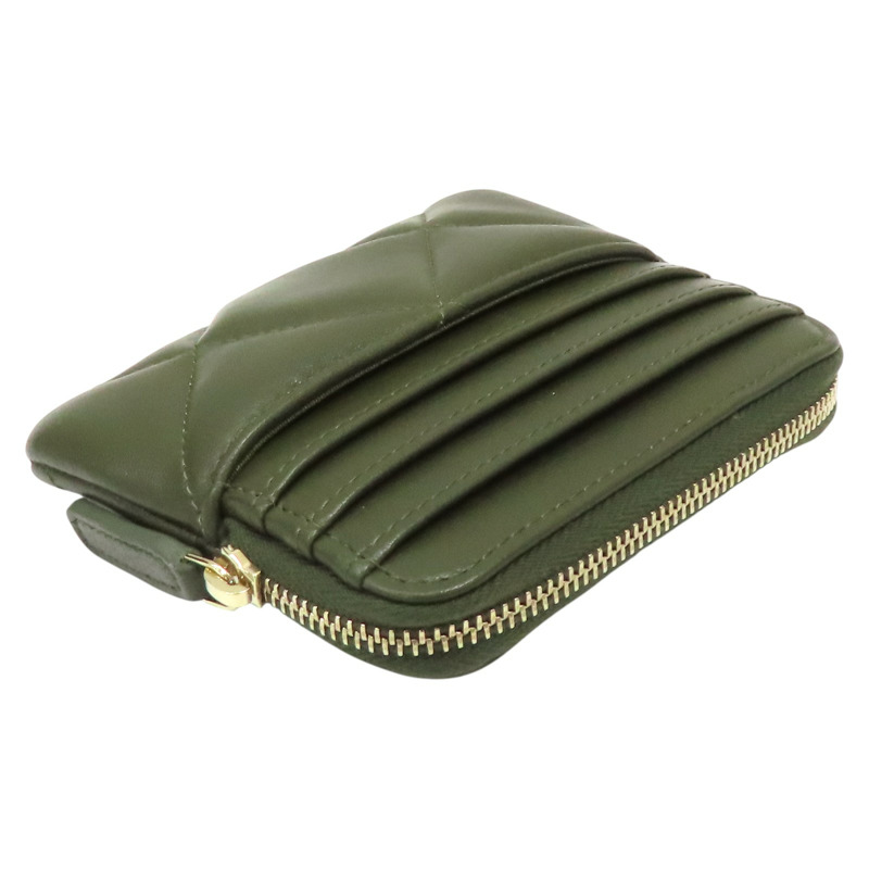 綠色 菱格紋 羊皮 Chanel 19 拉鍊零錢包【CHANEL 香奈兒】-3