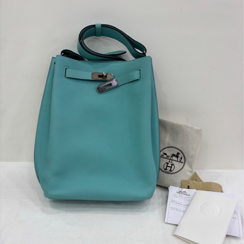 Hermes 愛馬仕so Kelly22馬卡龍藍3p銀扣TC皮 T刻 有購證-0