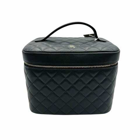 【美收精品】CHANEL 黑色牛皮荔枝紋大化妝包 B-989【隔月月中將轉賣至日本 上架期限30天】