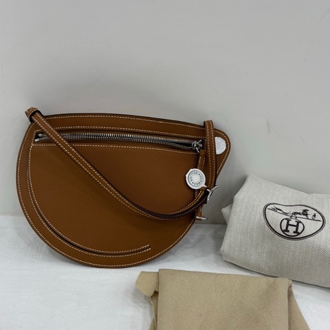 HERMES/愛馬仕金棕金扣course月亮馬鞍包 W刻 全新