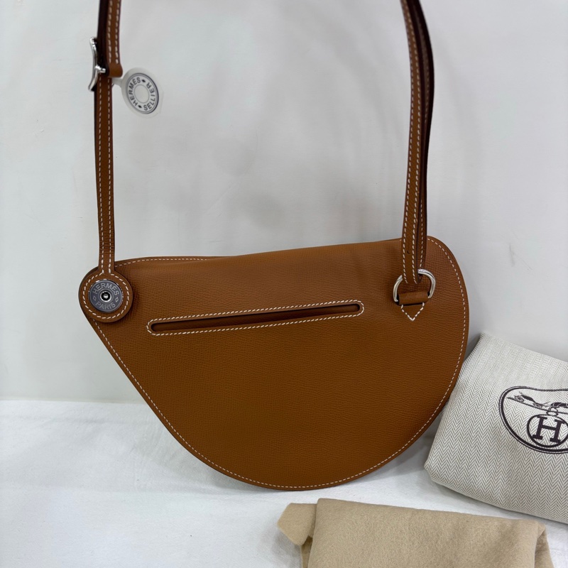 HERMES/愛馬仕金棕金扣course月亮馬鞍包 W刻 全新-2