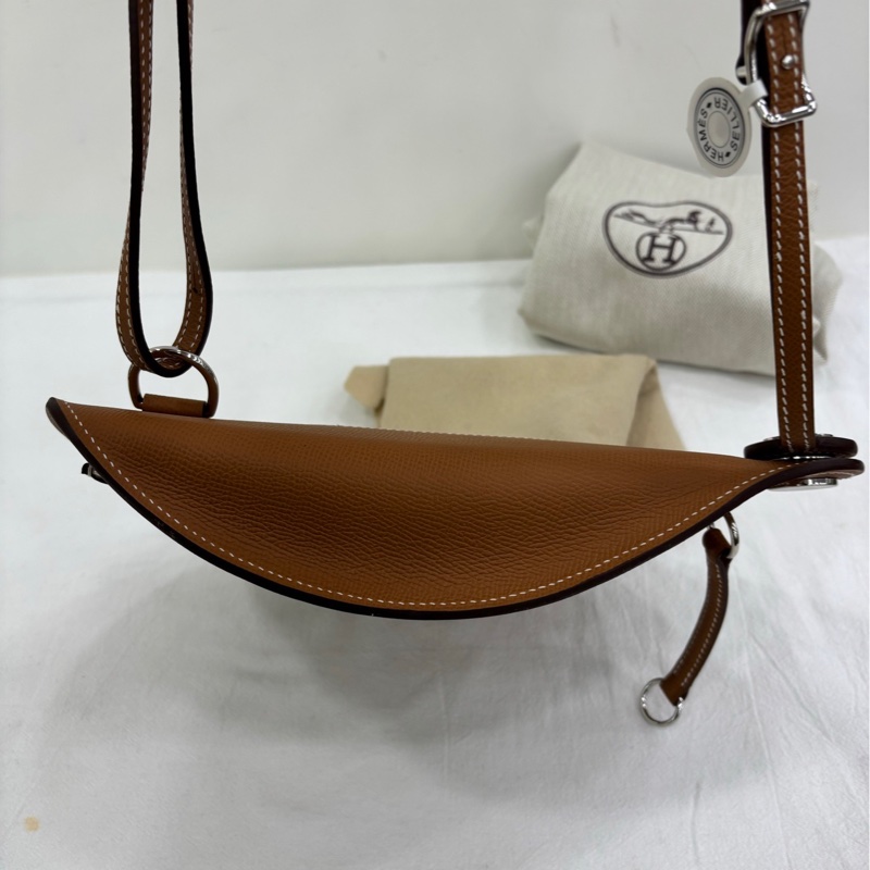 HERMES/愛馬仕金棕金扣course月亮馬鞍包 W刻 全新-5