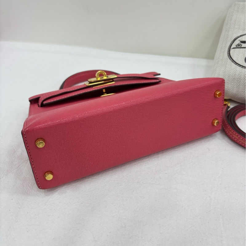 Hermes 愛馬仕mini kelly二代 K4夏日粉 D刻 山羊皮金扣-4