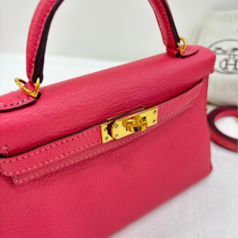 Hermes 愛馬仕mini kelly二代 K4夏日粉 D刻 山羊皮金扣-5