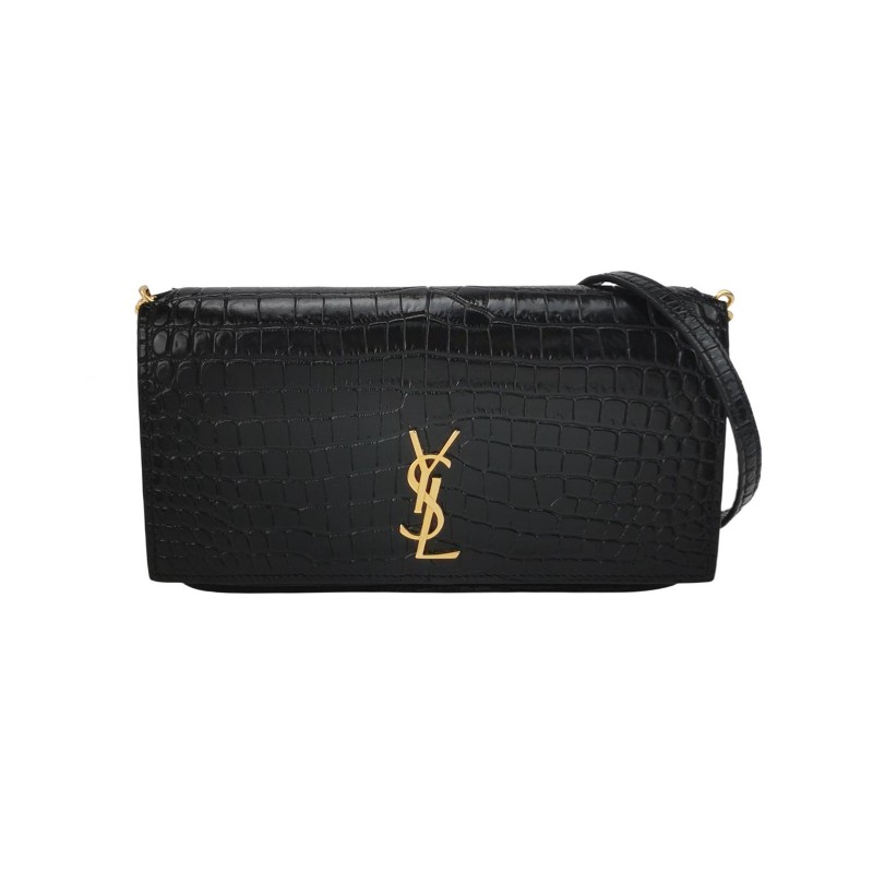 YSL 黑金鱷魚壓紋 woc 肩背包斜背包-0