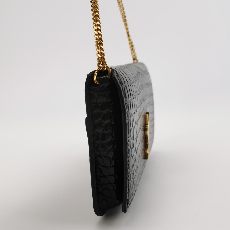 YSL 黑金鱷魚壓紋 woc 肩背包斜背包-2