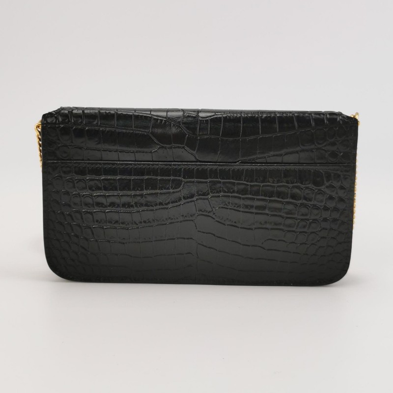 YSL 黑金鱷魚壓紋 woc 肩背包斜背包-3