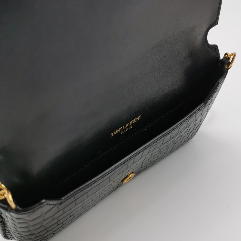 YSL 黑金鱷魚壓紋 woc 肩背包斜背包-5