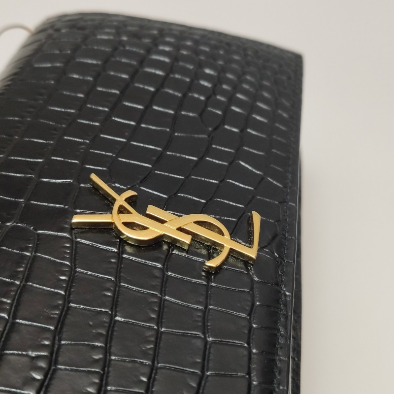 YSL 黑金鱷魚壓紋 woc 肩背包斜背包-9