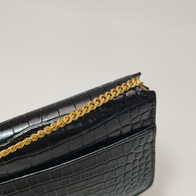 YSL 黑金鱷魚壓紋 woc 肩背包斜背包-10