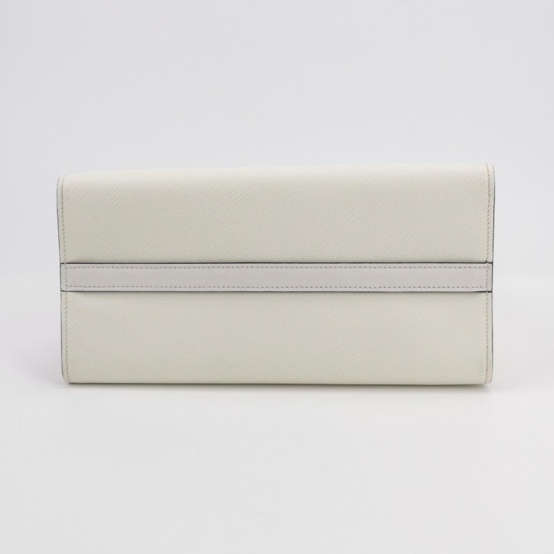 Prada雙拉鍊十字紋牛皮 奶白色殺手包 手提包 可拆卸肩帶-4