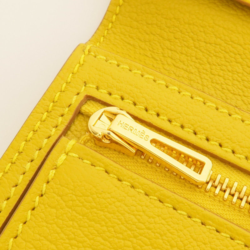 HERMES Chevre皮革Bearn Long Wallet金扣長錢包Jaune Ambre-12
