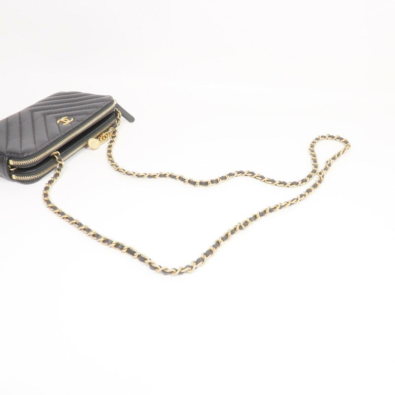 CHANEL 羊皮皮革WOC Wallet On Chain金扣鏈帶肩背袋-4
