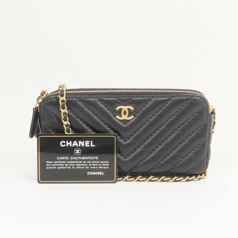 CHANEL 羊皮皮革WOC Wallet On Chain金扣鏈帶肩背袋-14