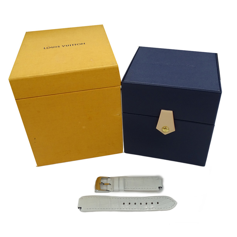 路易威登女士 Tambour New Wave 鑽石石英腕錶，QZ，不鏽鋼，皮革，圓形，拋光，QA118-7