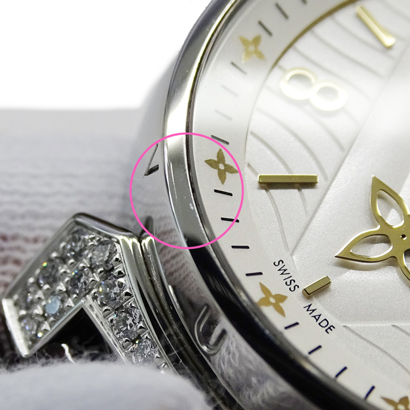 路易威登女士 Tambour New Wave 鑽石石英腕錶，QZ，不鏽鋼，皮革，圓形，拋光，QA118-11