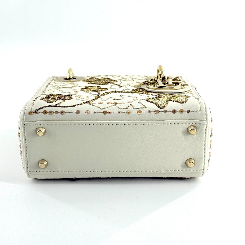 Dior白色小牛皮限量刺繡款四葉草三格戴妃-4