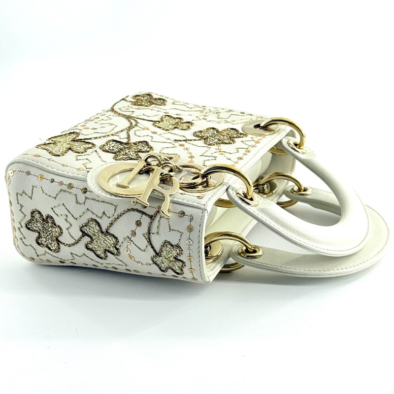 Dior白色小牛皮限量刺繡款四葉草三格戴妃-6