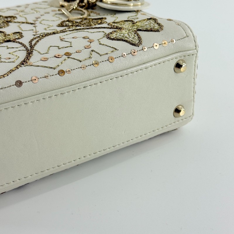 Dior白色小牛皮限量刺繡款四葉草三格戴妃-12