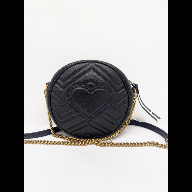 GUCCI GG 黑色牛皮圓餅包 斜背包肩背包-1