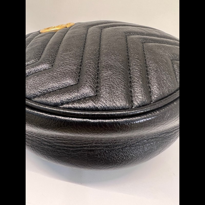 GUCCI GG 黑色牛皮圓餅包 斜背包肩背包-3