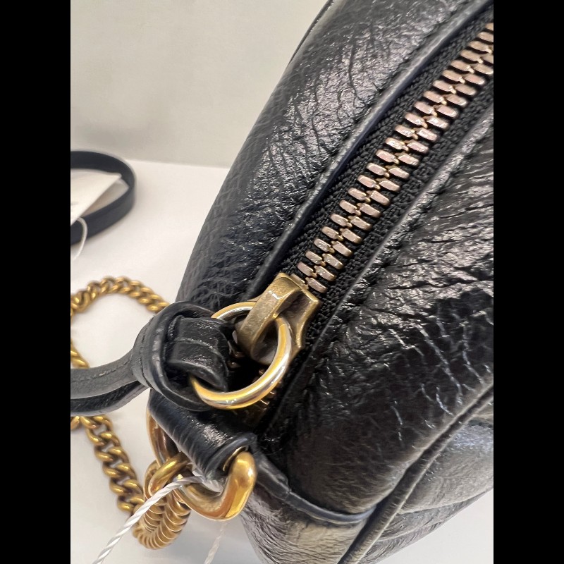 GUCCI GG 黑色牛皮圓餅包 斜背包肩背包-7