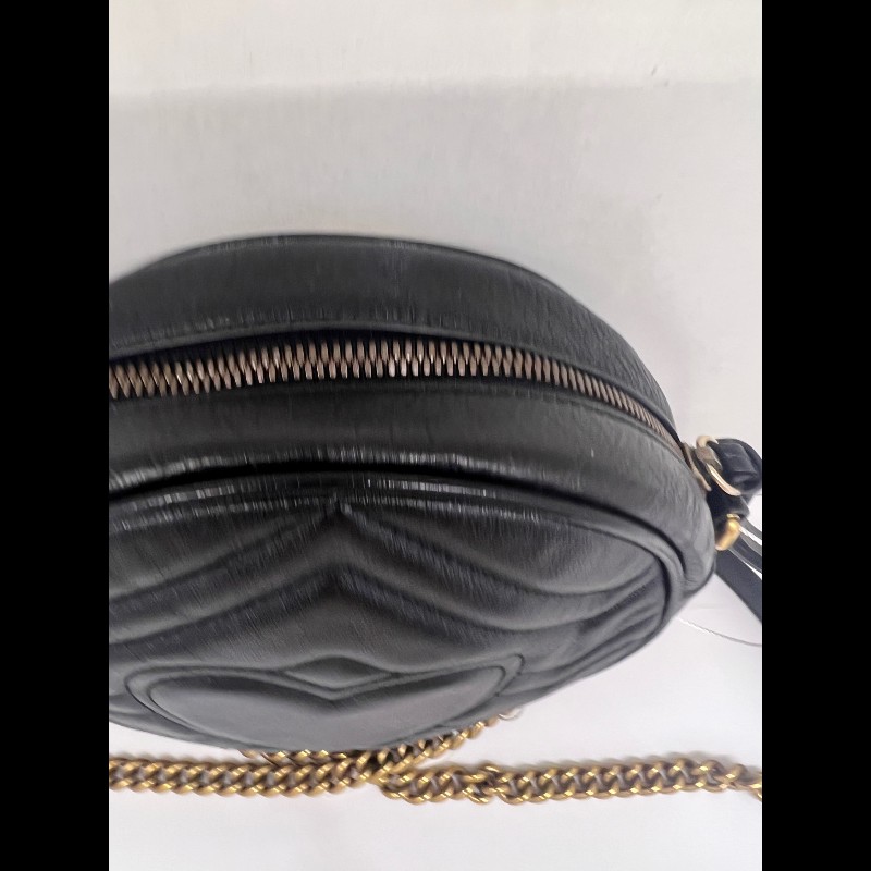 GUCCI GG 黑色牛皮圓餅包 斜背包肩背包-9
