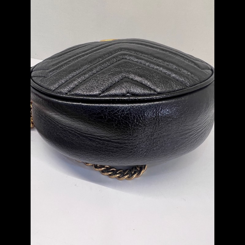 GUCCI GG 黑色牛皮圓餅包 斜背包肩背包-14