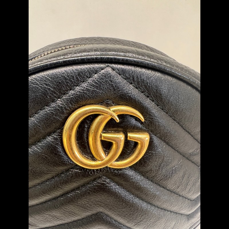 GUCCI GG 黑色牛皮圓餅包 斜背包肩背包-15