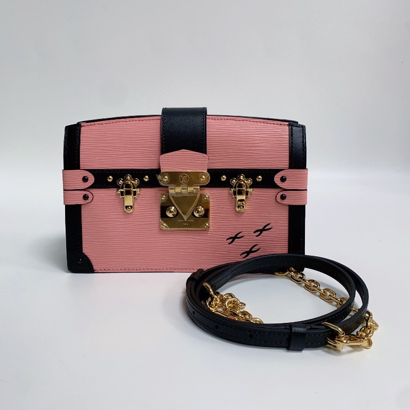 LV粉色EPI軟盒子包 可拆卸肩帶 晶片款-0