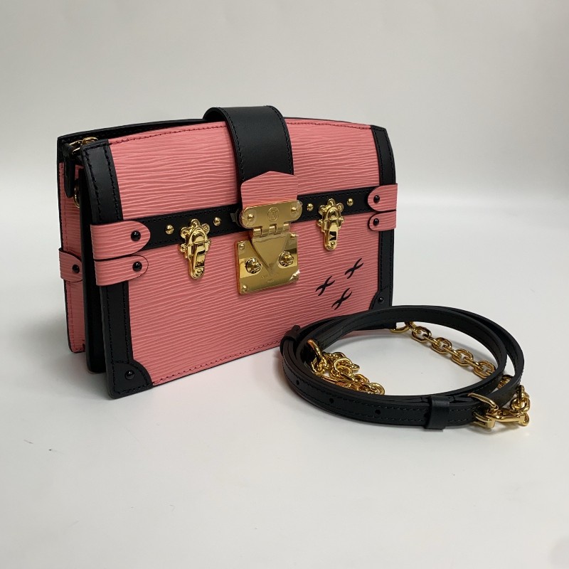 LV粉色EPI軟盒子包 可拆卸肩帶 晶片款-1