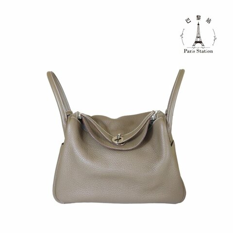 【巴黎站二手名牌專賣店】＊現貨＊HERMES 愛馬仕 真品＊X刻LINDY30 大象灰牛皮銀釦肩背包