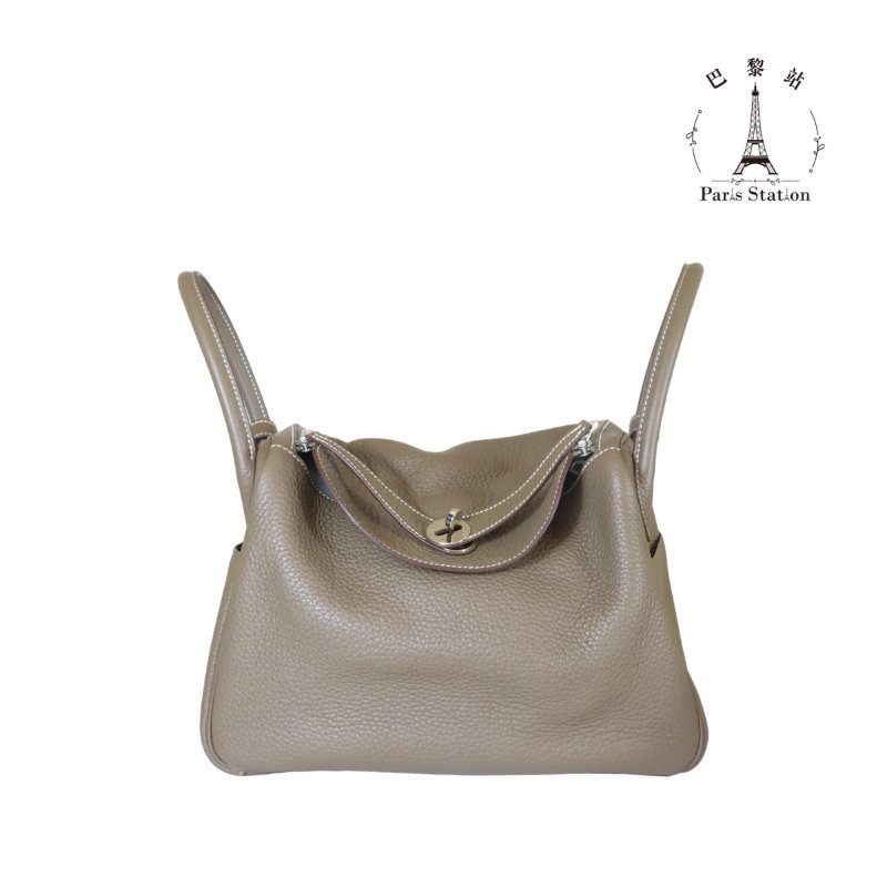 【巴黎站二手名牌專賣店】＊現貨＊HERMES 愛馬仕 真品＊X刻LINDY30 大象灰牛皮銀釦肩背包-0