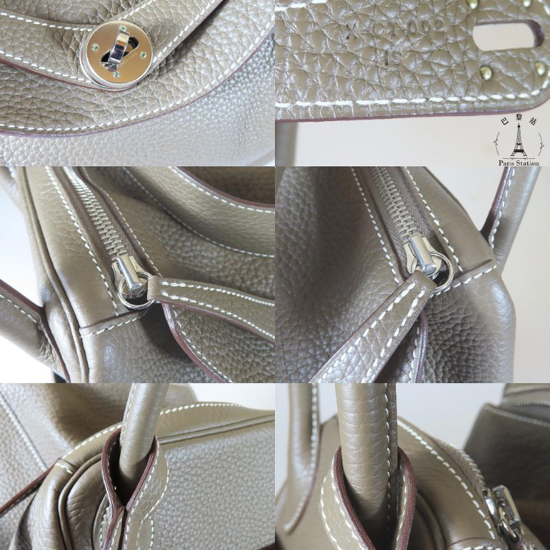 【巴黎站二手名牌專賣店】＊現貨＊HERMES 愛馬仕 真品＊X刻LINDY30 大象灰牛皮銀釦肩背包-6