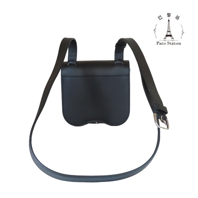 【巴黎站二手名牌專賣店】＊現貨＊HERMES 愛馬仕 真品＊U刻 DELLA 18黑色皮革銀釦肩背包 屁股包-1
